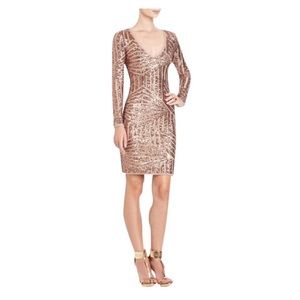 BCBGMAXAZRIA MORRIS ROSE GOLD SPARKLE DRESS